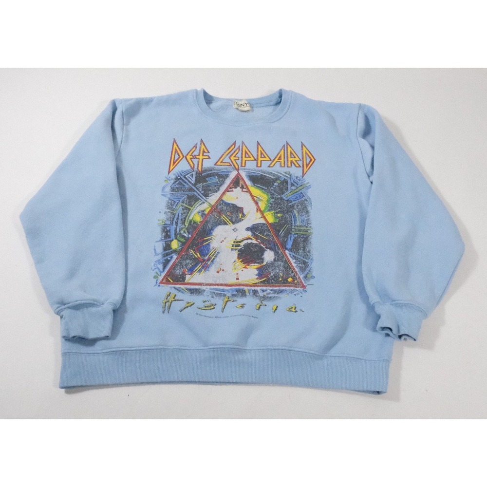 Vinyl Threads Sweatshirt Womens S Blue Def Leppard Hysteria‎ Graphic Crew Neck